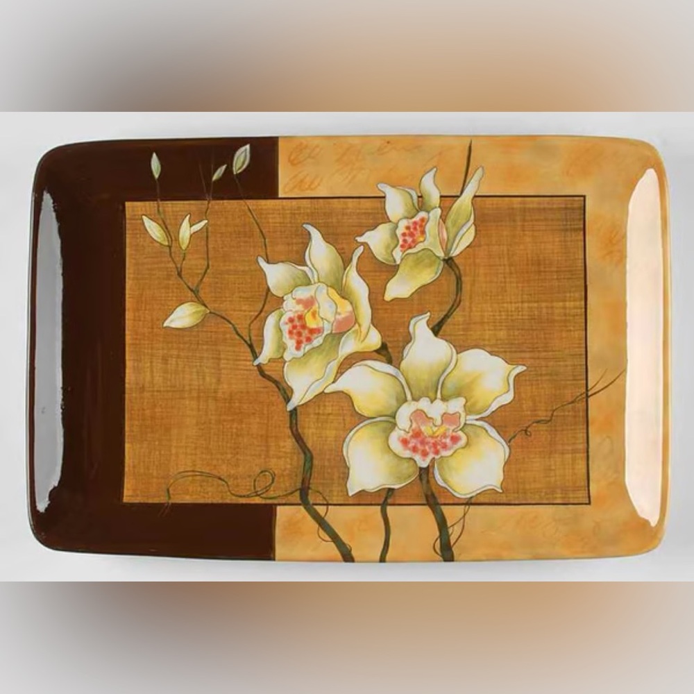 Golden Orchids 18” Rectagular Serving Platter